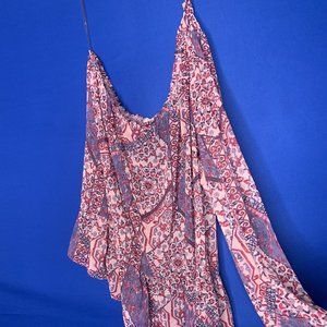 Sheer, one-sleeve blouse